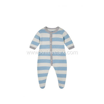 Boy's Girl's Knitted Stripe Buttoned Baby Romper